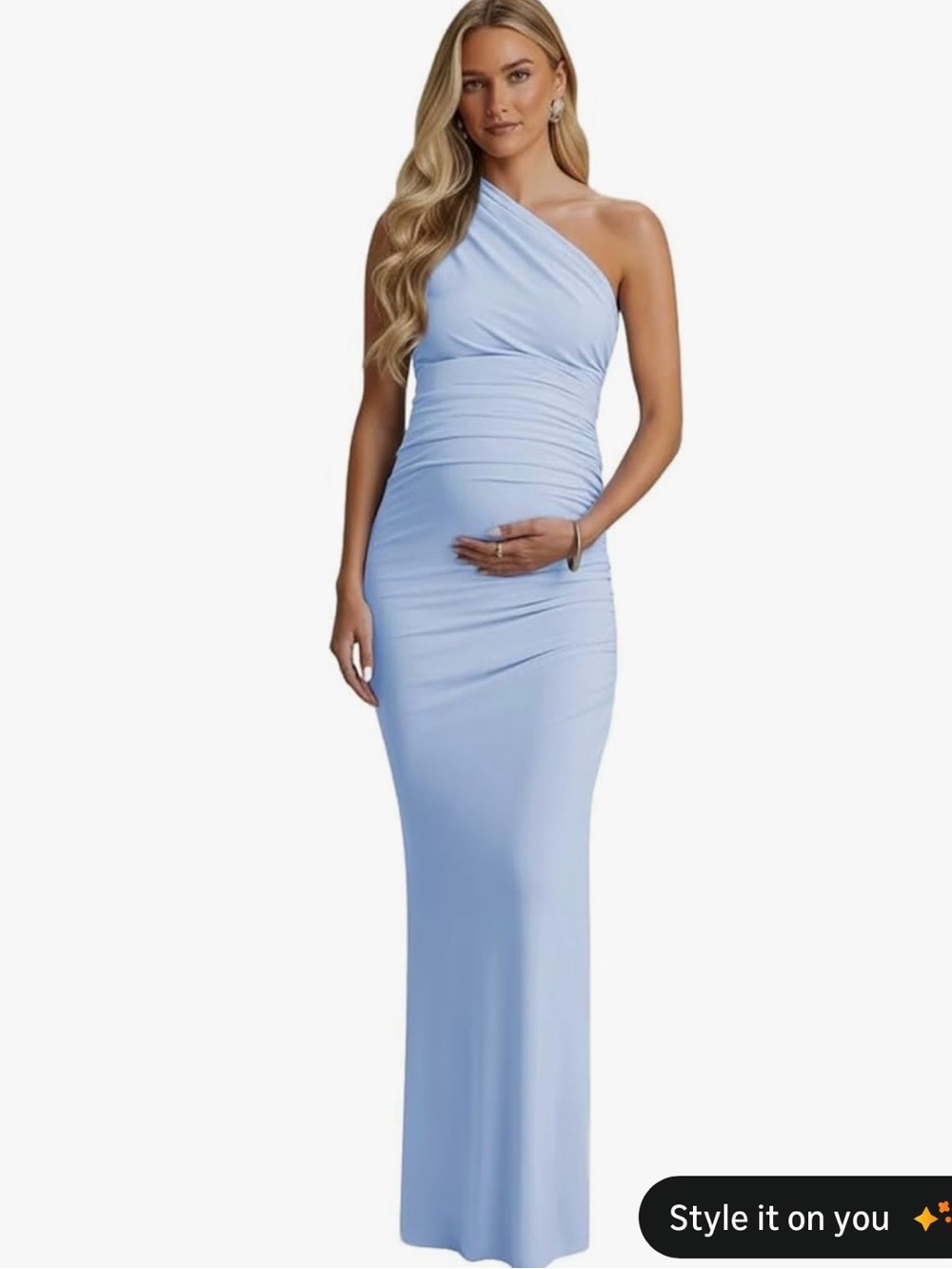 One-Shoulder Light Blue Maternity Mermaid Gown